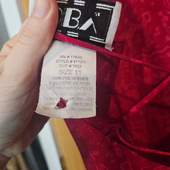 Vintage Red Paisley Slip Dress Y2K Strappy Maxi, Boho Festival Style Size 11 - Picture 8 of 10